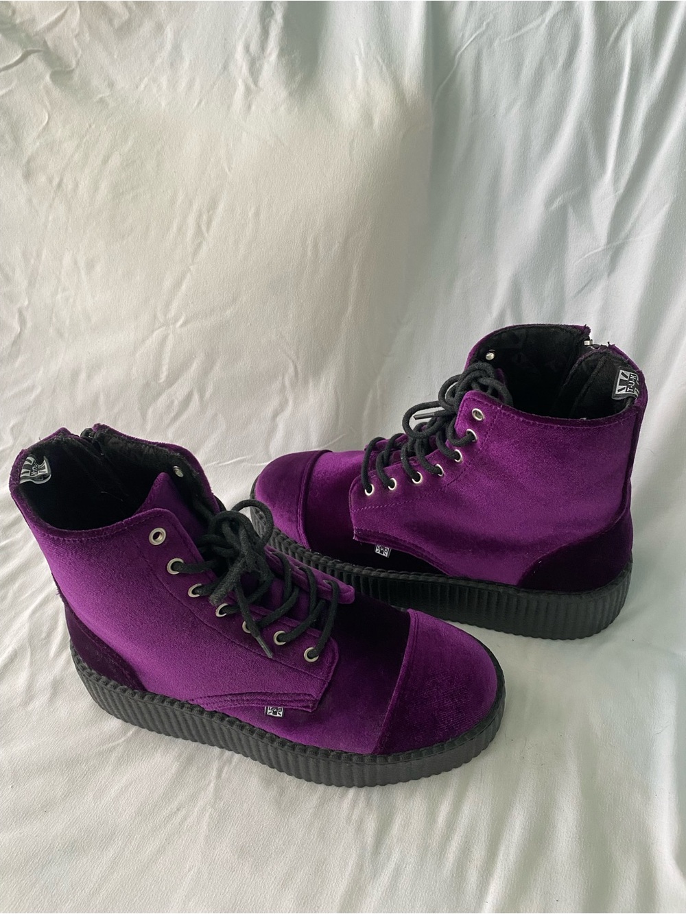T.U.K. Purple Velvet Playform Boots - Picture 9 of 15